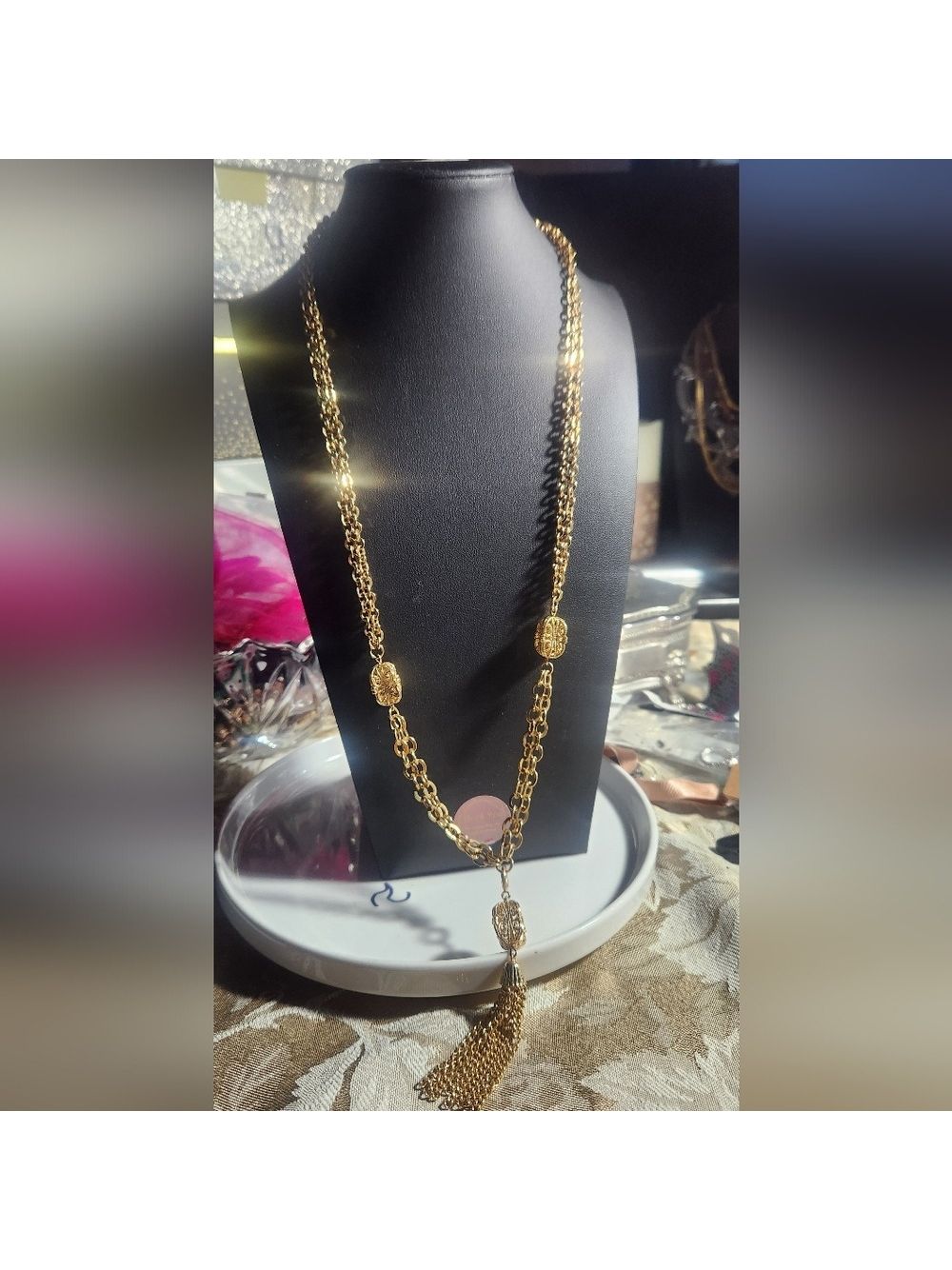 Emmons Goldplated Double Chain Dangly Pendant Necklace Jewelry Signed 67$
